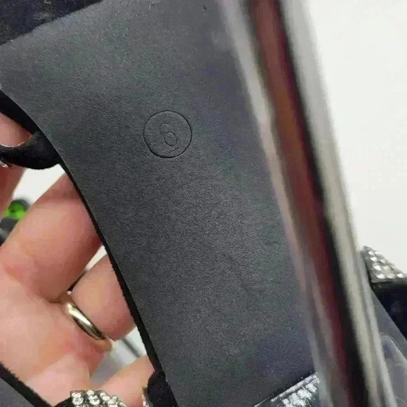 Beautiful Miss Lola Black EMBELLISHED STRAP Clear Heels Open Toe Size 6 - Picture 5 of 11